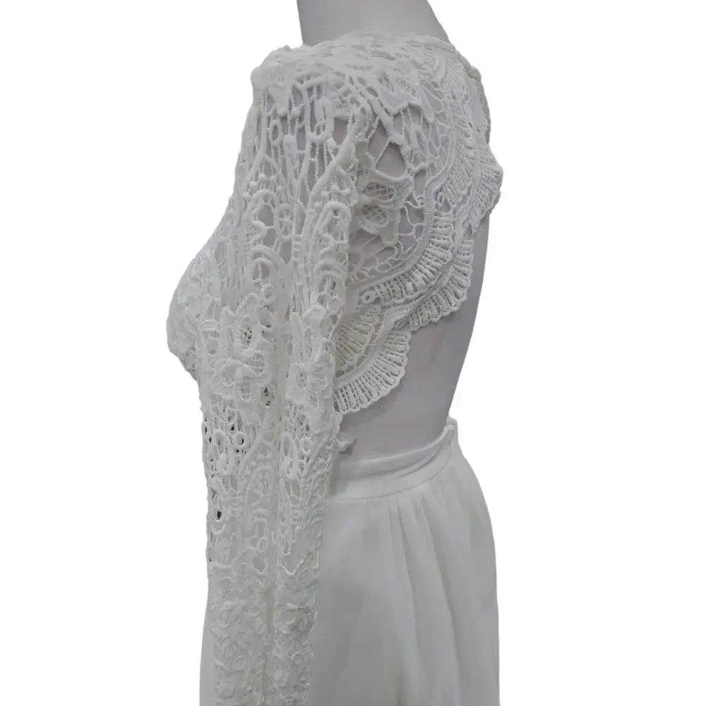 Lulus Awaken‎ My Love Maxi Dress Women’s XS White Lace Long Sleeve Bridal Formal